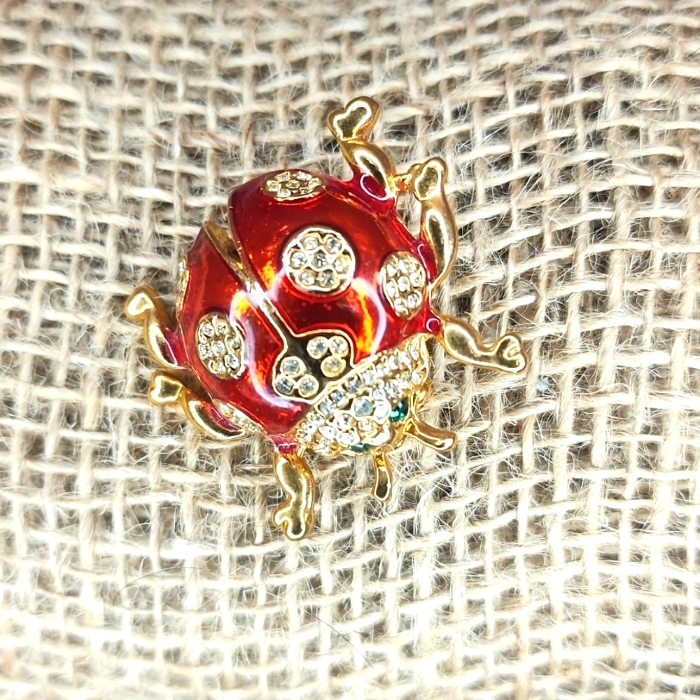 Ladybug Beetle insect bug Egyptian ruby red enamel Sparkle party brooch pin